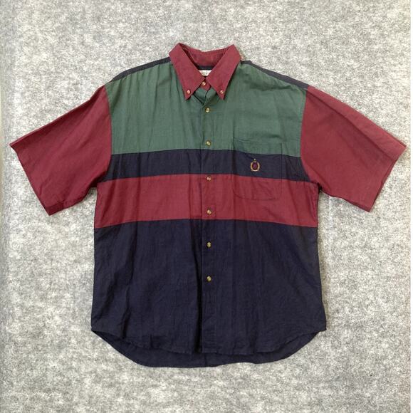 Vintage 90s Bugle Boy Shirt Mens XL Short Sleeve Collared Retro Red Blue Green - Picture 1 of 8